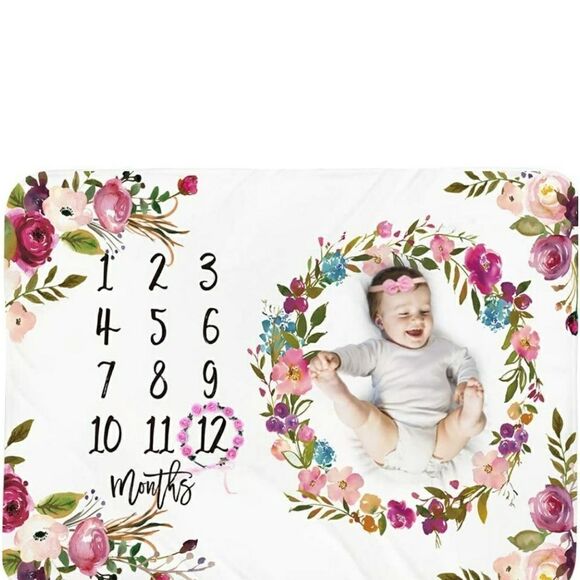 Unlisted Other - Baby Milestone Blanket Pink Floral Baby Girl White Spring